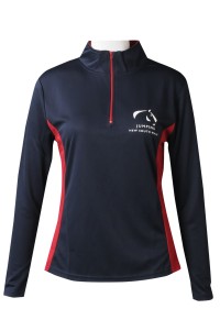 W213   Design contrast color half chest zipper long sleeve enterprise collar contrast color flat machine women's racing training suit front view